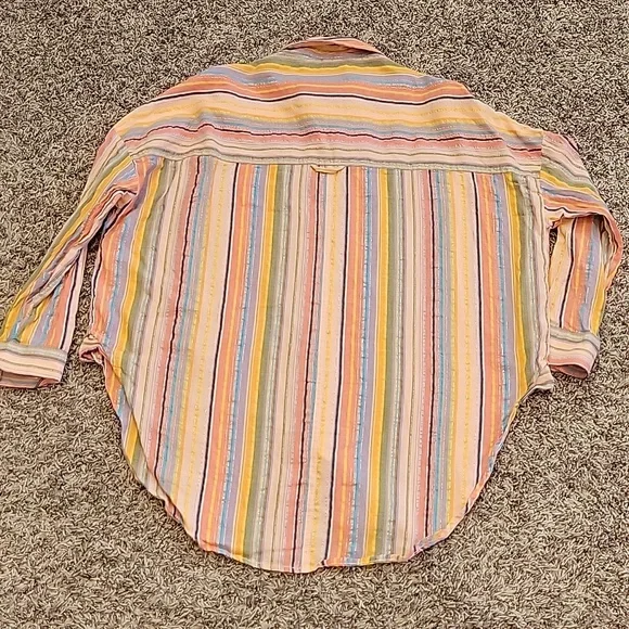 Pilcro Anthro Button Up Multi Striped Boyfriend Oversized Small Medium Festival - Picture 3 of 14